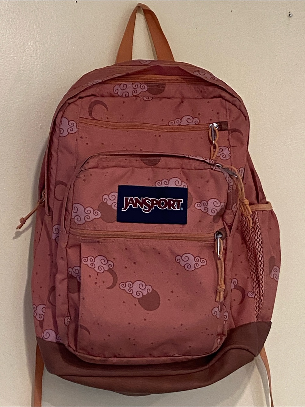 Jansport Dusty Rose peach Cloud-Print Backpack vguc